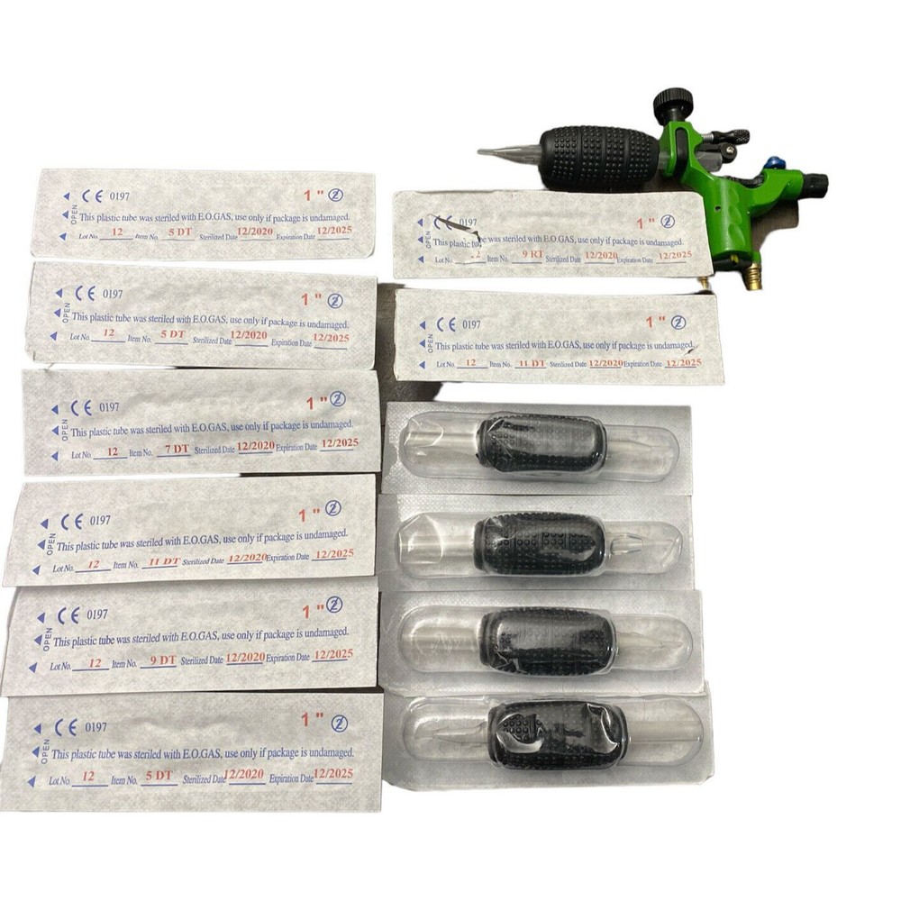 Stock Rotary Motor Tattoo Dragonfly Machine Gun for Liner Shader Green W/ Tubes